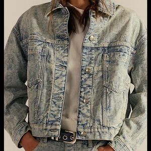 Free People NWT We the Free Jacquard Letters denim Jacket Loose Baggy Fit Medium